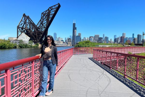 Me in front of the skyline view at Ping Tom Memorial Park - a perfect view to enjoy during your Chicago babymoon