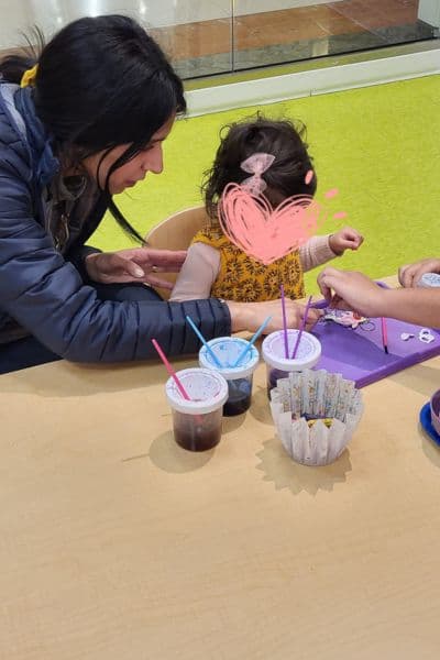 My toddler and I doing an art project together